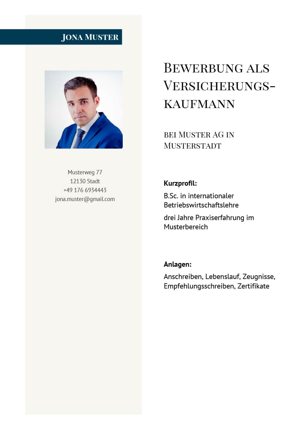 Deckblatt Versicherungskaufmann / Kaufmann für Versicherungen und Finanzen / Versicherungskauffrau