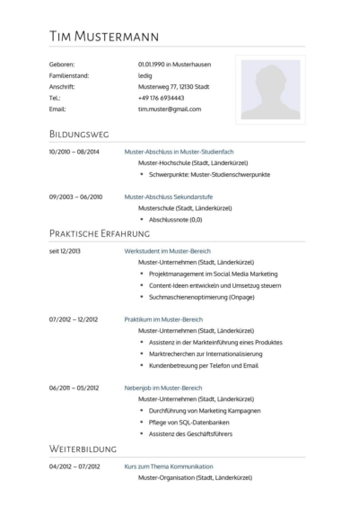 Curriculum Vitae Cv 77 Lebenslauf Muster Vorlagen 21 Ld