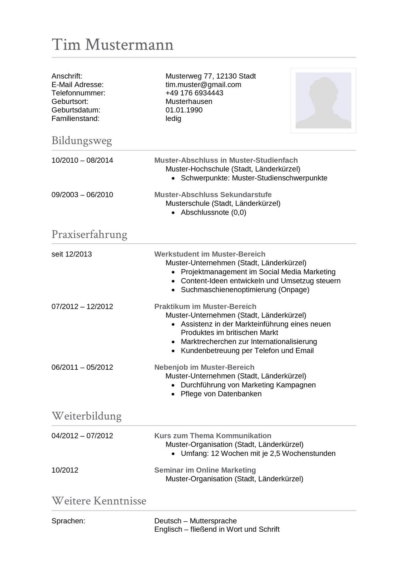 Curriculum Vitae Cv 77 Lebenslauf Muster Vorlagen 21 Ld