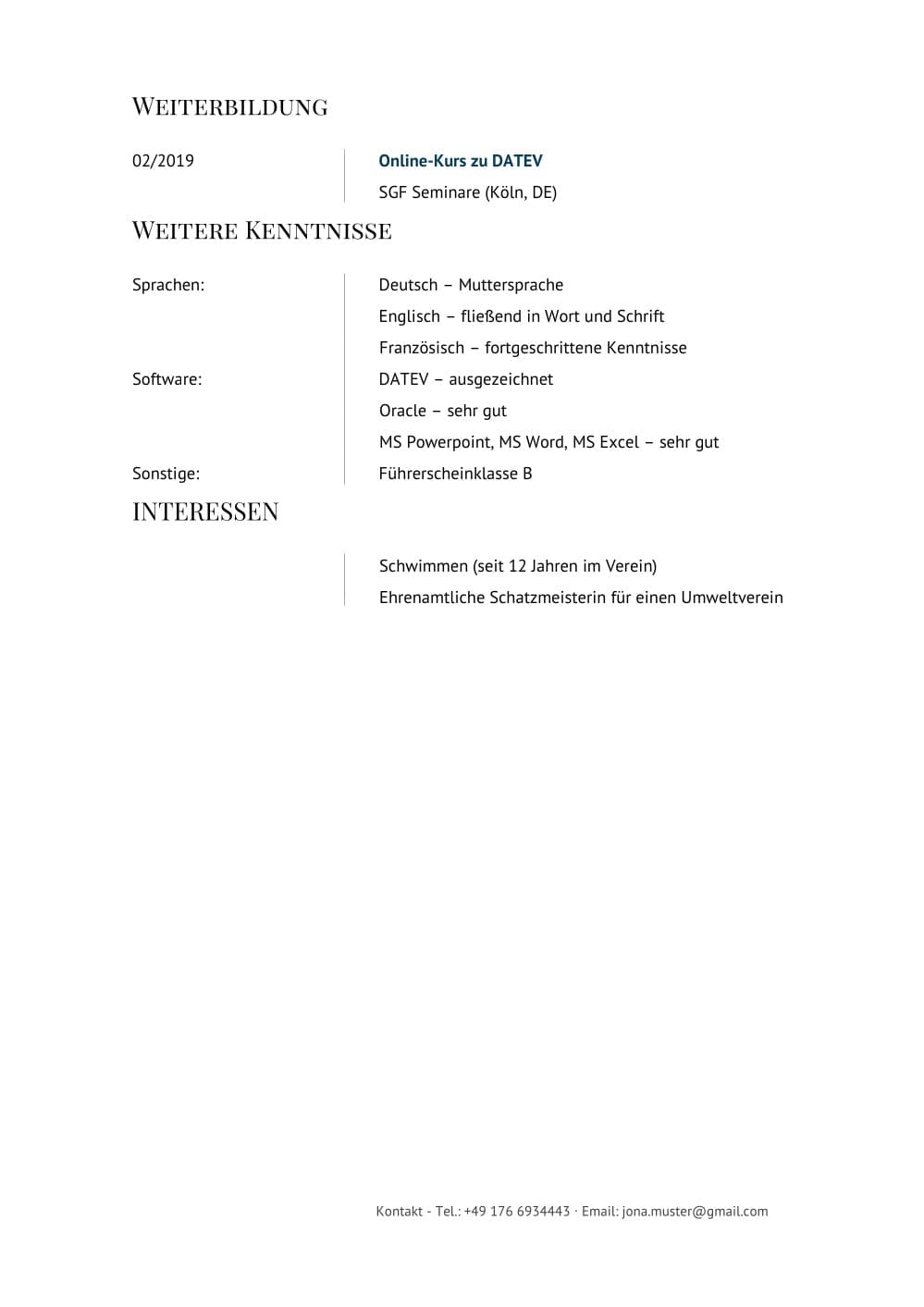 Lebenslauf Buchhalterin / Buchhalter (Buchhaltung) als Berufseinsteiger (Seite 2)