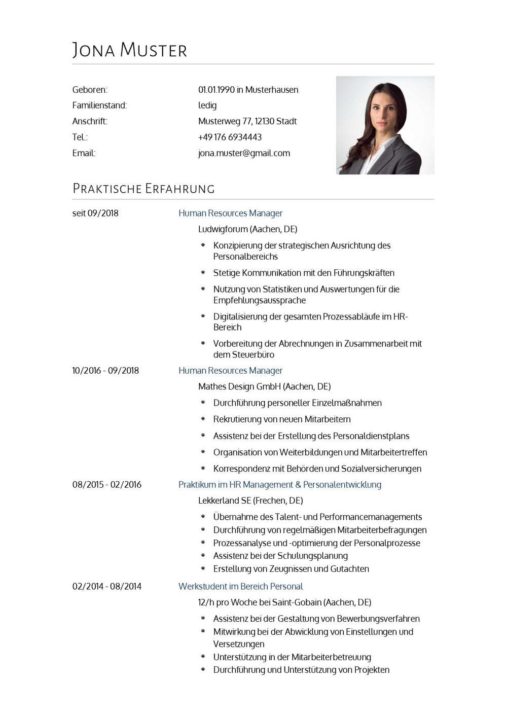 Lebenslauf HR-Manager / Personalmanagement (in Personalabteilung)
