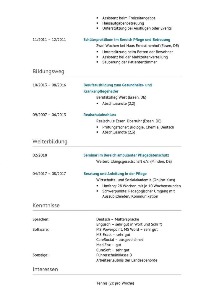 Lebenslauf Pflegehelferin / Pflegehilfskraft » Muster & Vorlage