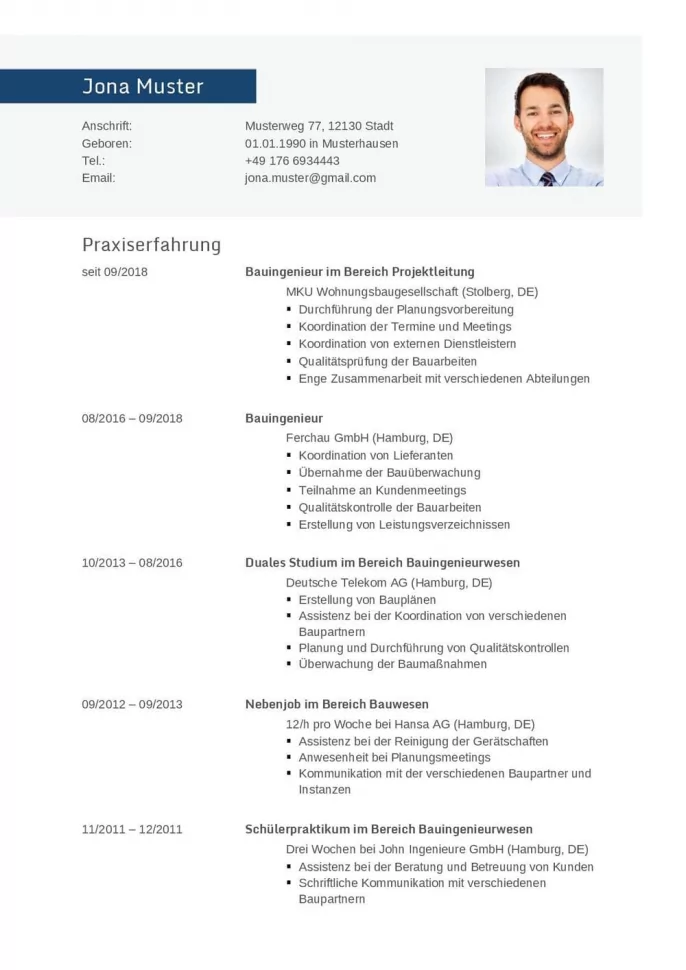 Lebenslauf Bauingenieur (Bauingenieurwesen) Lebenslauf Bauingenieur (Bauingenieurwesen)