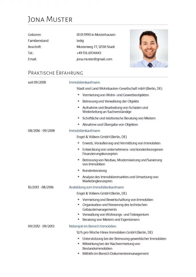 Lebenslauf Immobilienkaufmann / Immobilienkauffrau