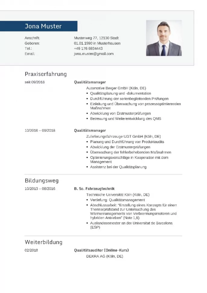 Lebenslauf Qualitätsmanager (Qualitätsmanagement)