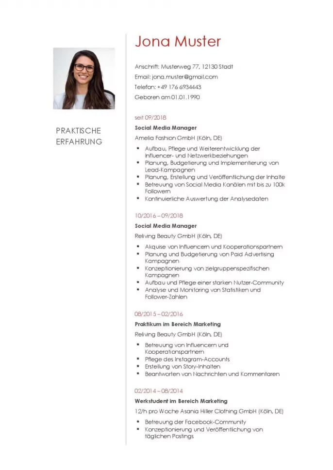 Lebenslauf Social Media Manager