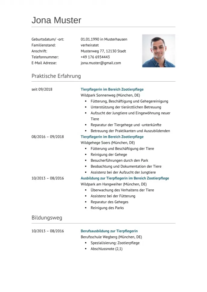 Lebenslauf Tierpfleger